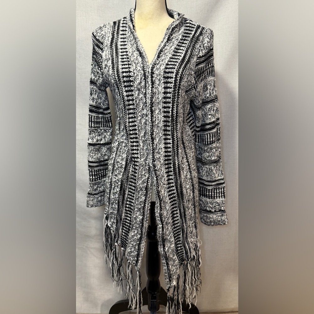 Xhilaration Black and White Fringe Cardigan